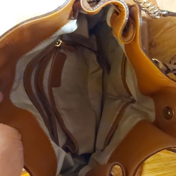 Michael Kors Hamilton SATCHEL PURSE Neutral Cognac Gorgeous Gold - Picture 10 of 10